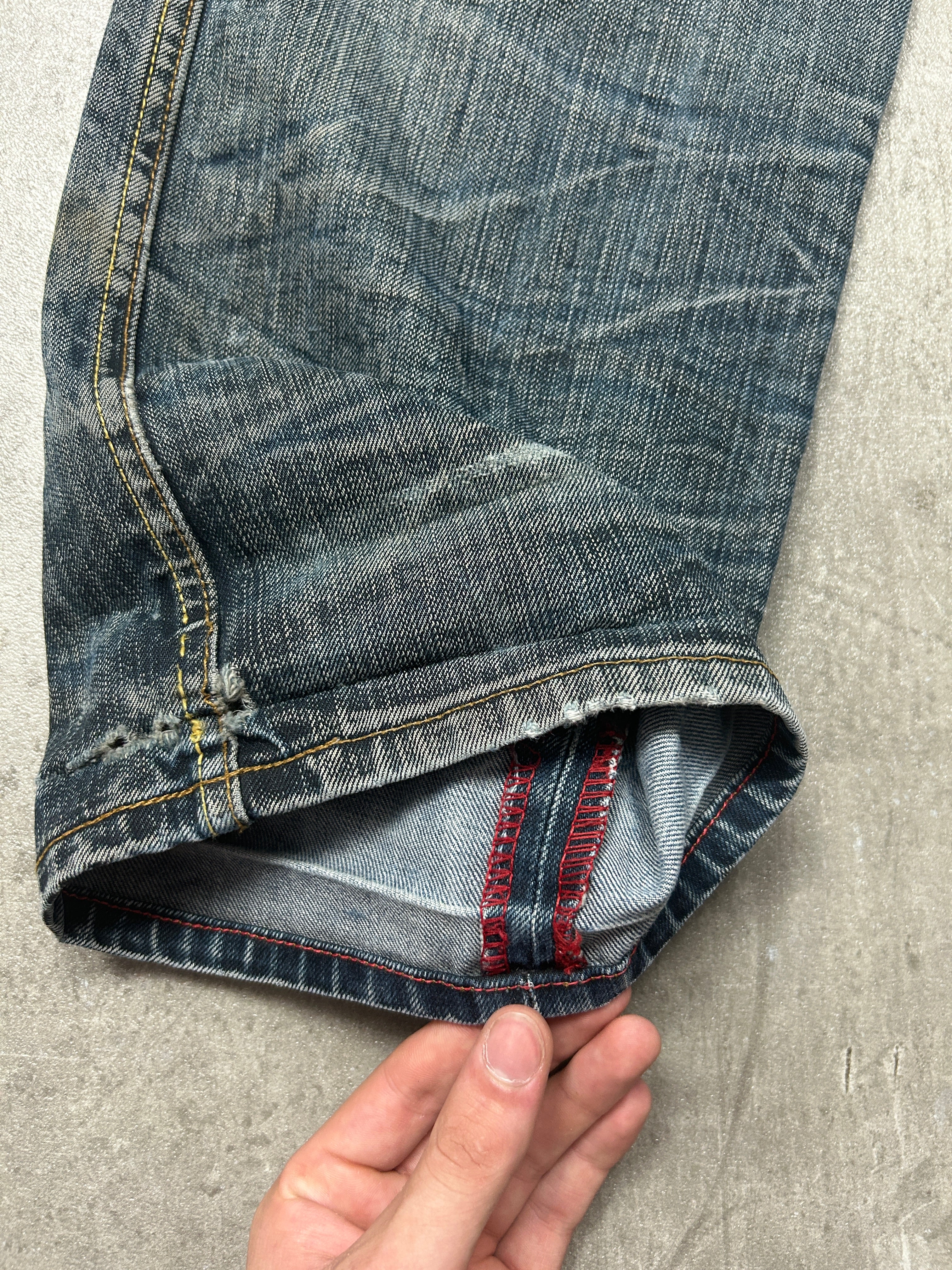 washed Levis straight selvedge Denim Jeans (W33 L34, L)