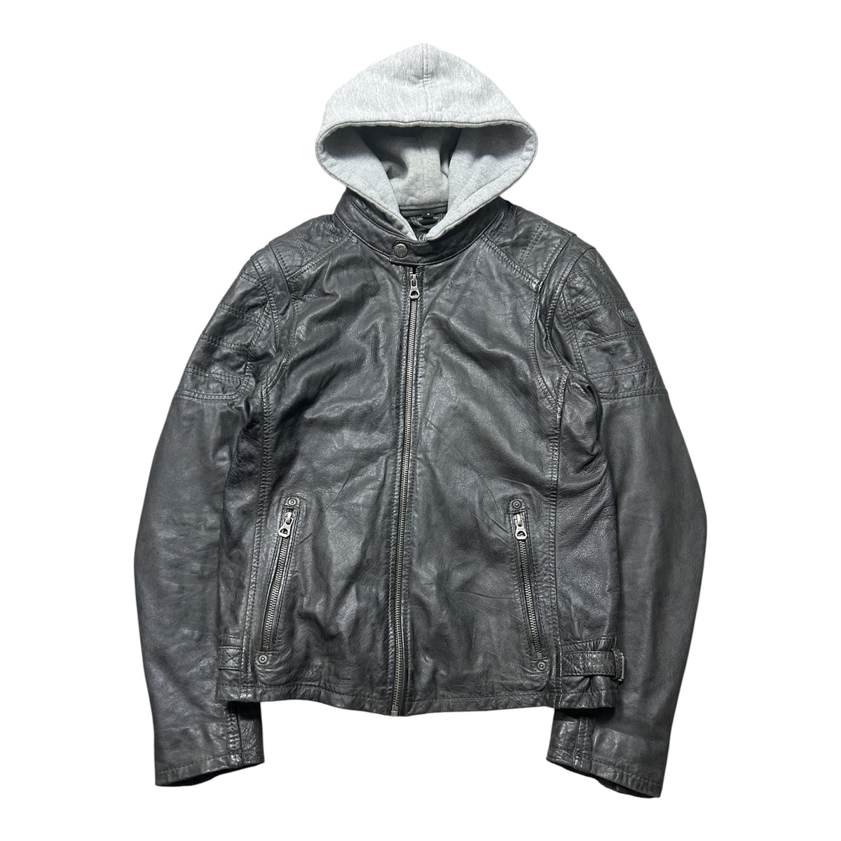 Real Leather Jacket with a Hood (S)